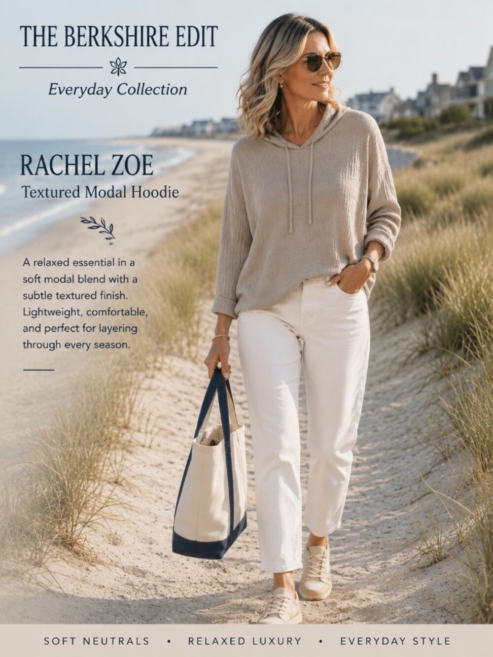 Rachel Zoe Taupe Textured Modal Blend Hoodie Cowl Neck Top Size L